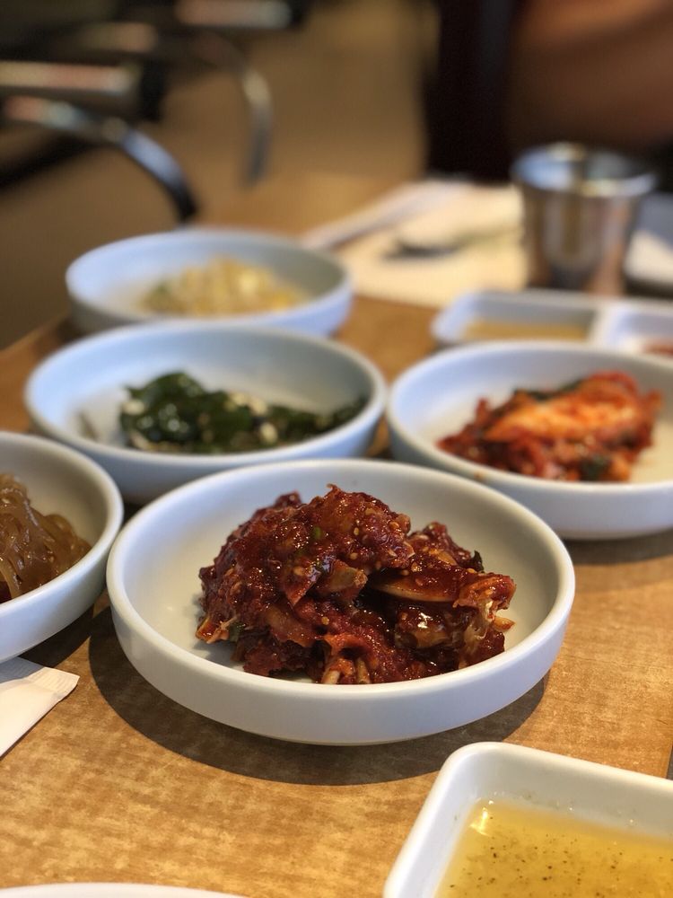 Banchan: seasoned seaweed, spicy squid and other side dishes
