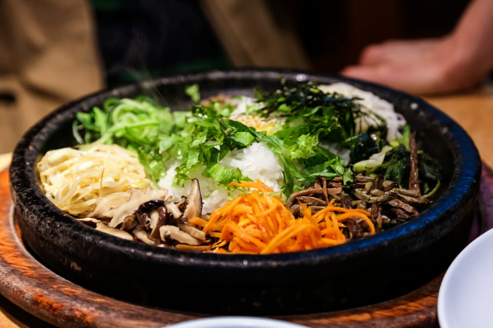 Bibimbap in a hot stone bowl